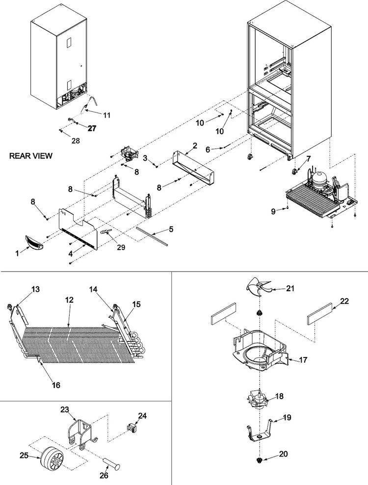 Evaporator Area & Rollers Diagram and Parts List for ABB2223DEB1  Amana Refrigerator