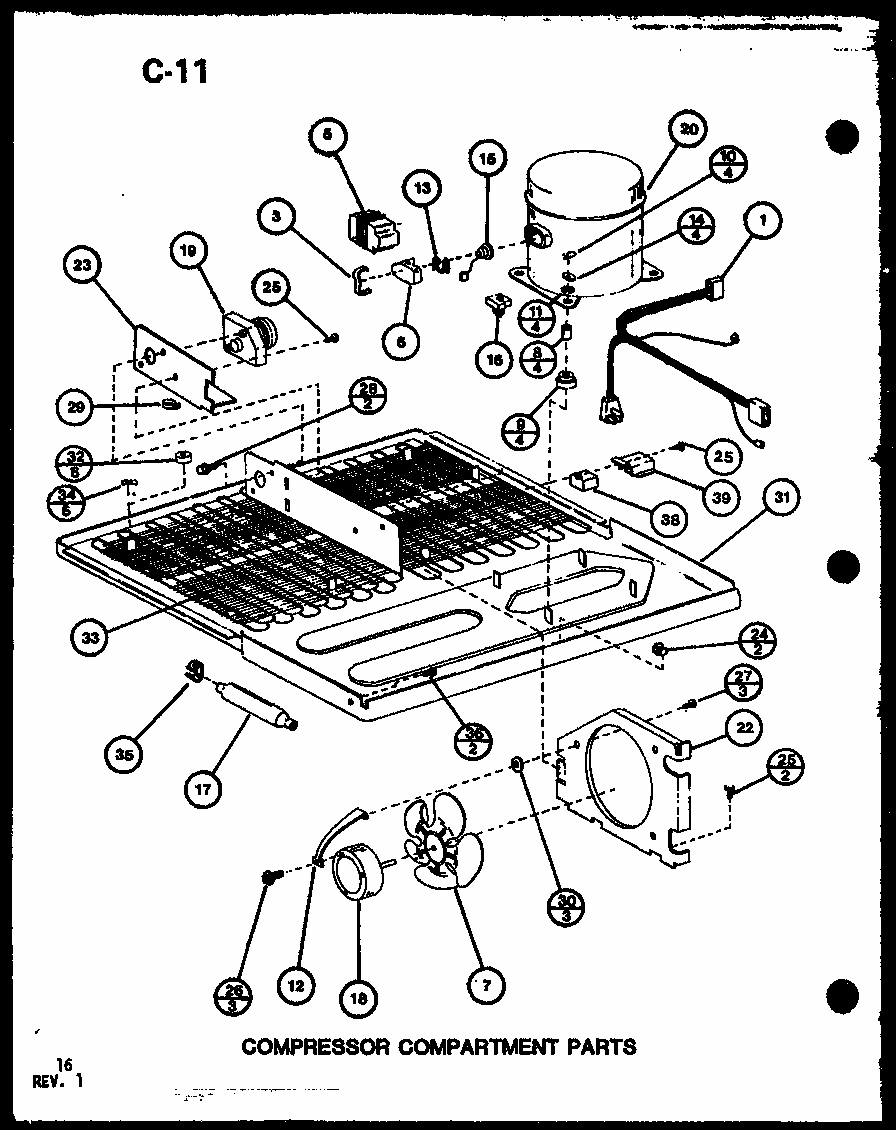 Compressor Compartment Parts (tc20g/p75535-15w) (tr20g/p75535-16w) (tm20g/p75535-17w) (tc20g/p76512-11w) Diagram and Parts List for TC20G-P756512-11W  Amana Refrigerator