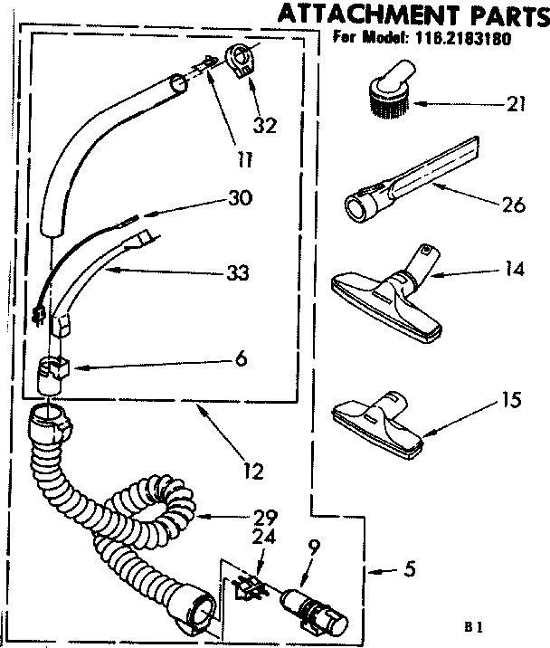 Attachment Parts Diagram and Parts List for 1162183180  Kenmore Canister Vacuum