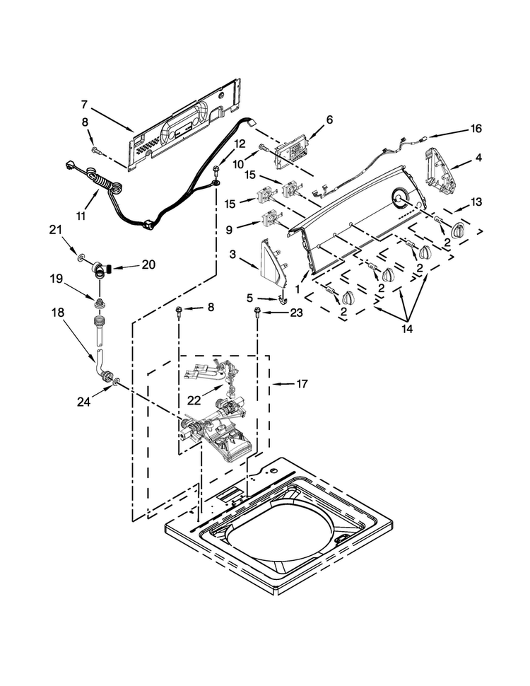 Controls And Water Inlet Parts Diagram and Parts List for 4KATW4830EW0  Admiral Washer