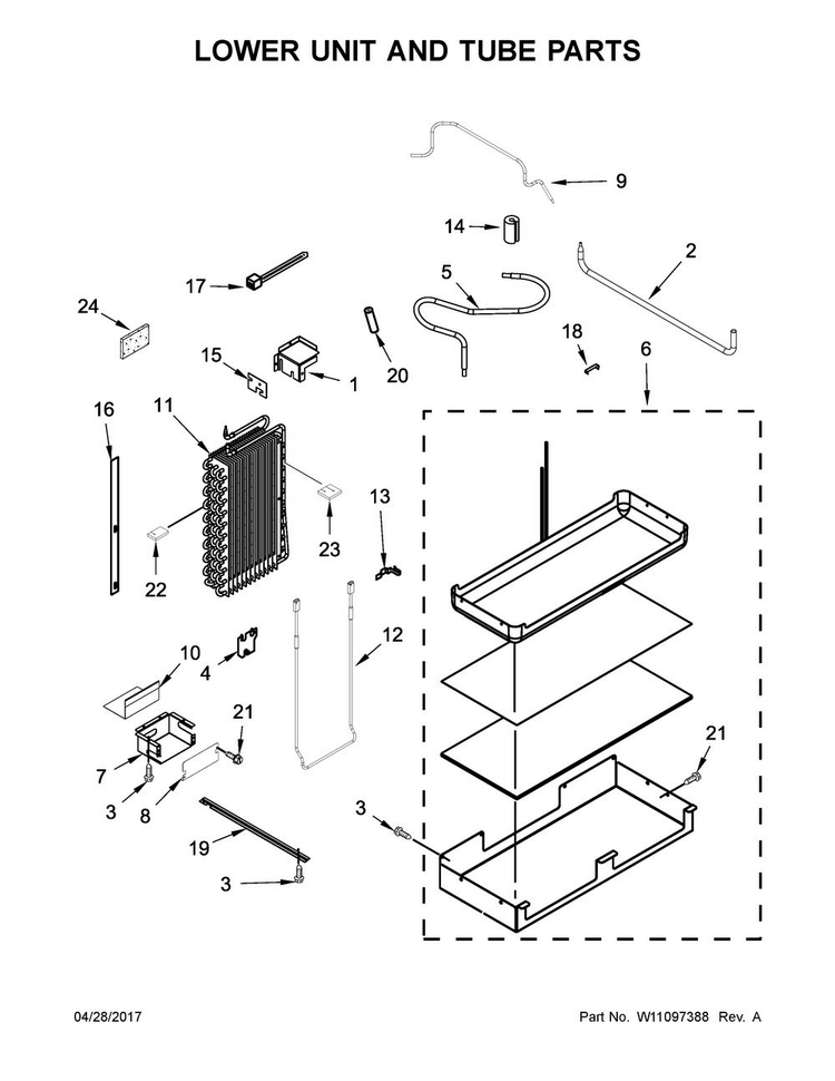 Lower Unit And Tube Parts Diagram and Parts List for JS42SSDUDE01  Jenn-Air Refrigerator