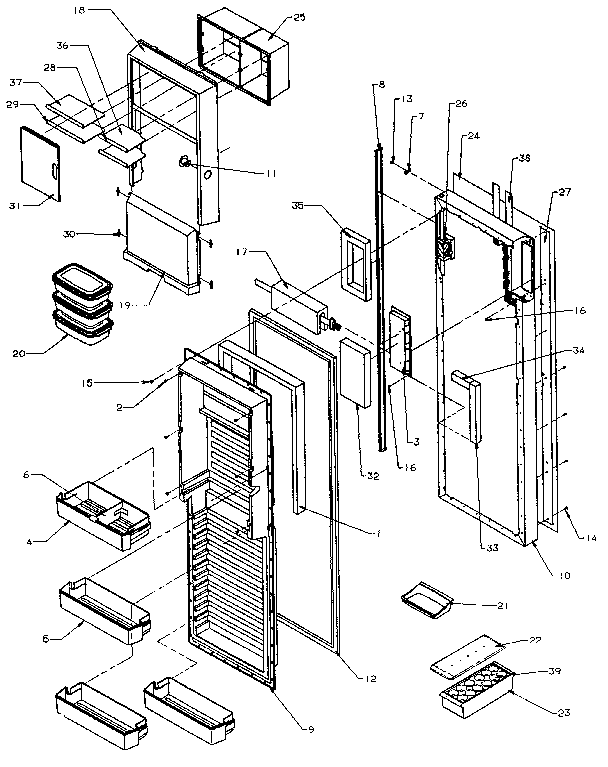Refrigerator Door Diagram and Parts List for SXDE27NP-P1162207W  Amana Refrigerator