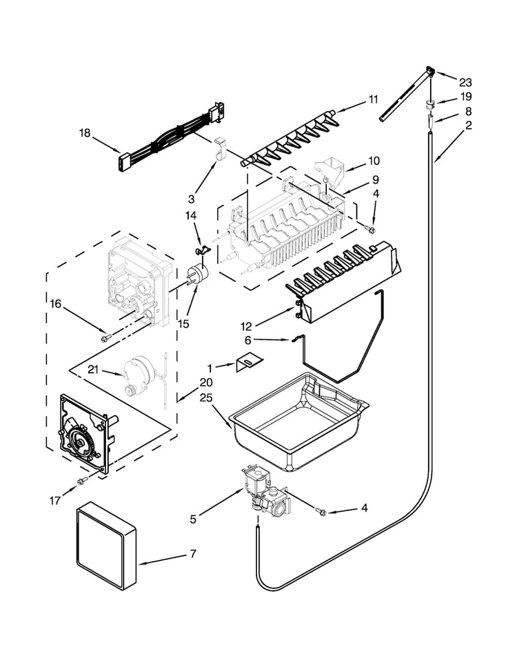 Icemaker Parts Diagram and Parts List for MFF2258VEW6  Maytag Refrigerator