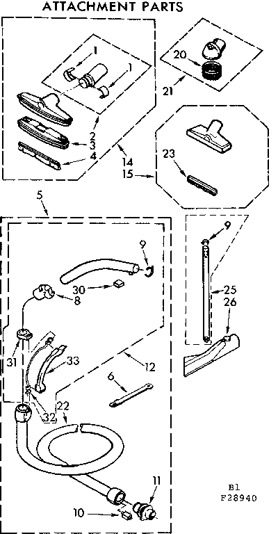Attachment Parts Diagram and Parts List for 11628940  Kenmore Canister Vacuum