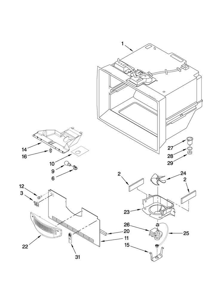 Freezer Liner Parts Diagram and Parts List for ABB1921WEW0  Amana Refrigerator