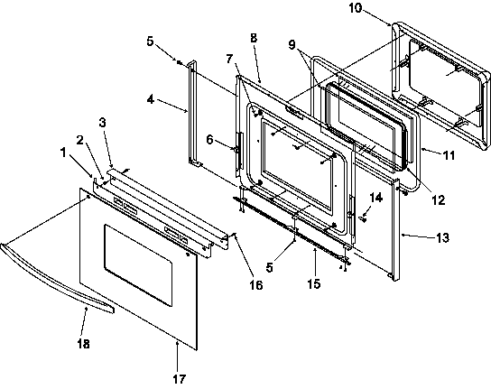 Oven Door Diagram and Parts List for ART6610E-P1143425NE  Amana Range