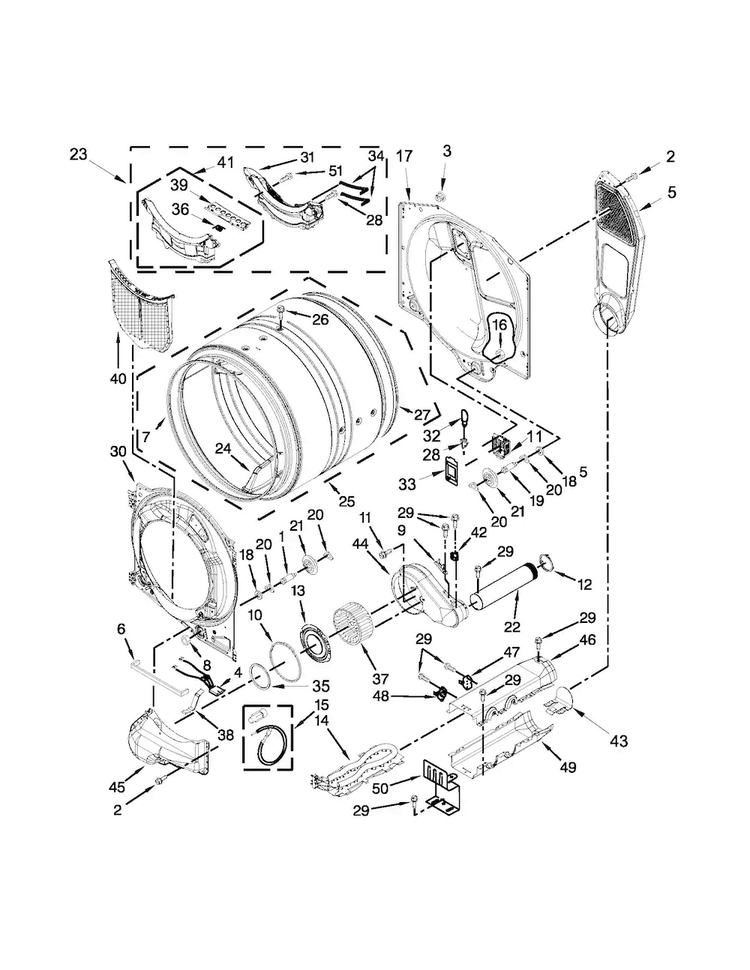 Bulkhead Parts Diagram and Parts List for MED4000BW0  Maytag Dryer