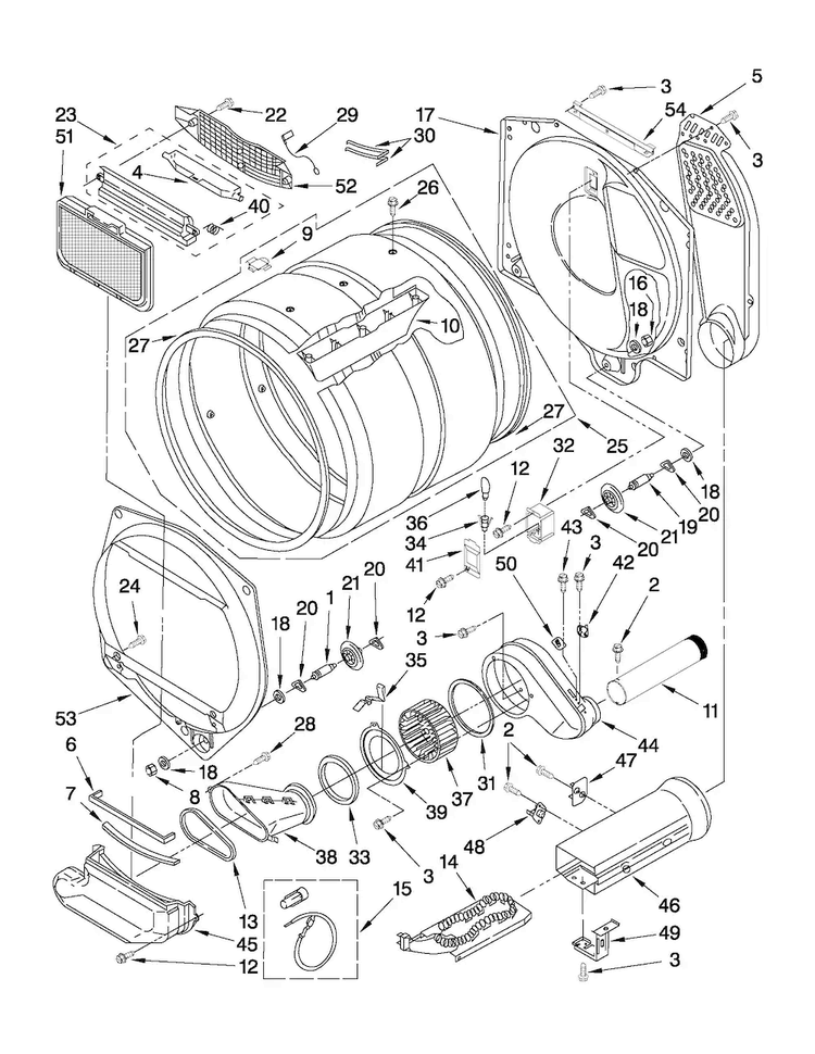 Dryer Bulkhead Parts Diagram and Parts List for MET3800XW0  Maytag Washer Dryer Combo