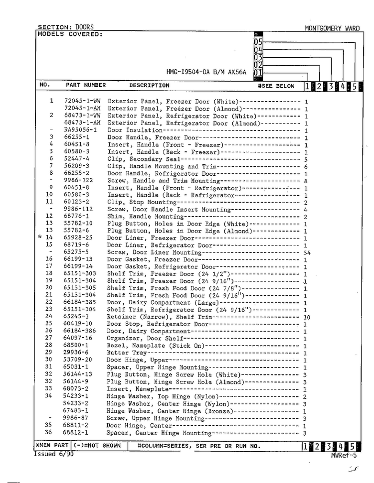 Doors Page 2 Diagram and Parts List for 19504-0A  Admiral Refrigerator