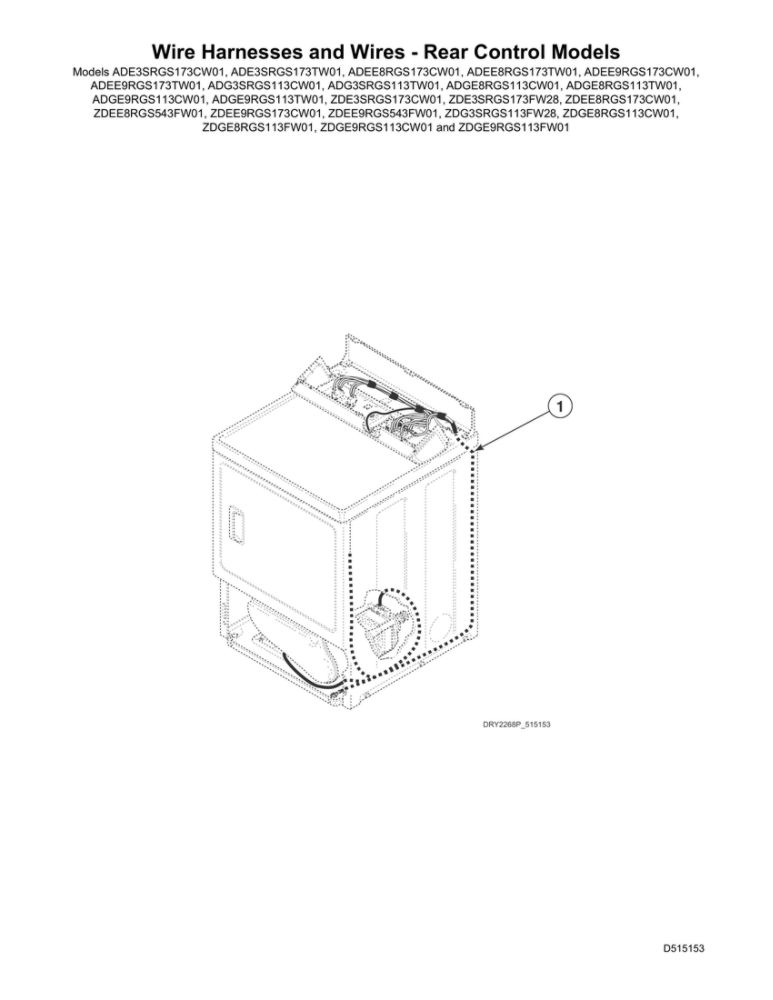 Wire Harness/Wires  Rear Control Diagram and Parts List for ADEE8RGS173TW01  Speed Queen Dryer