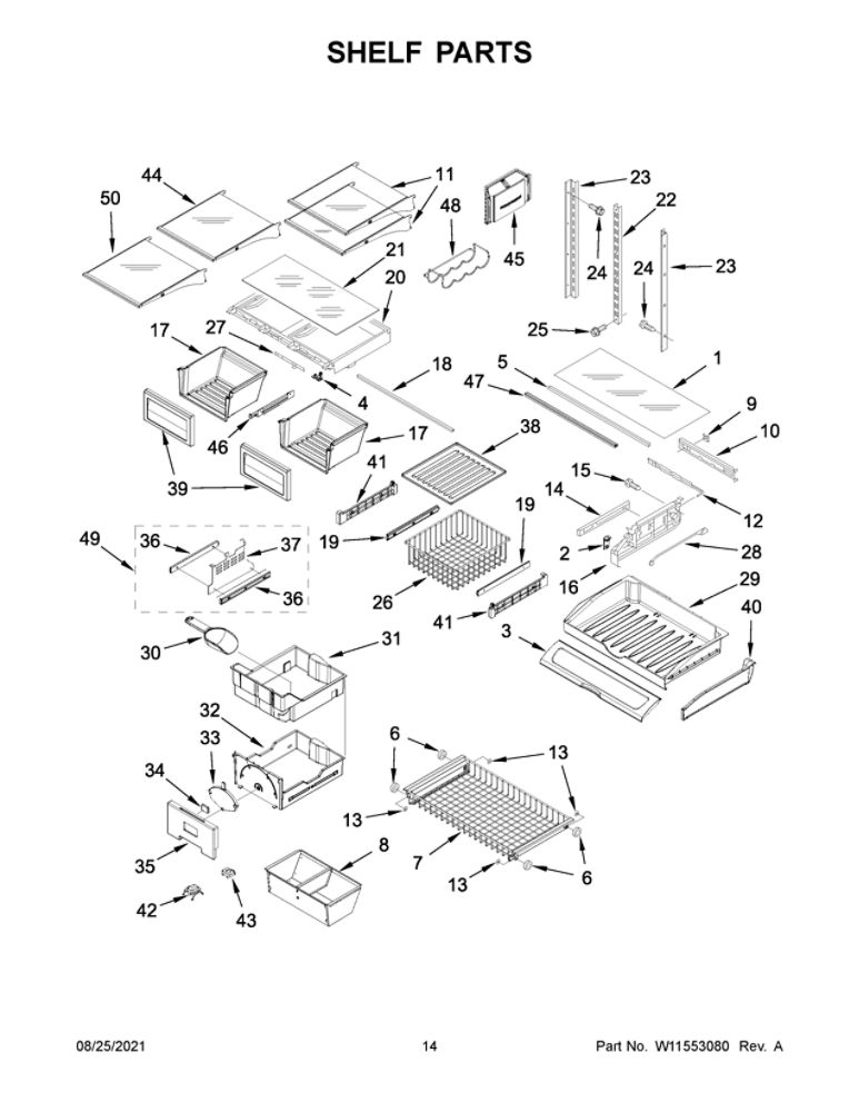 Shelf Parts Diagram and Parts List for JFFCF72DKL04  Maytag Refrigerator