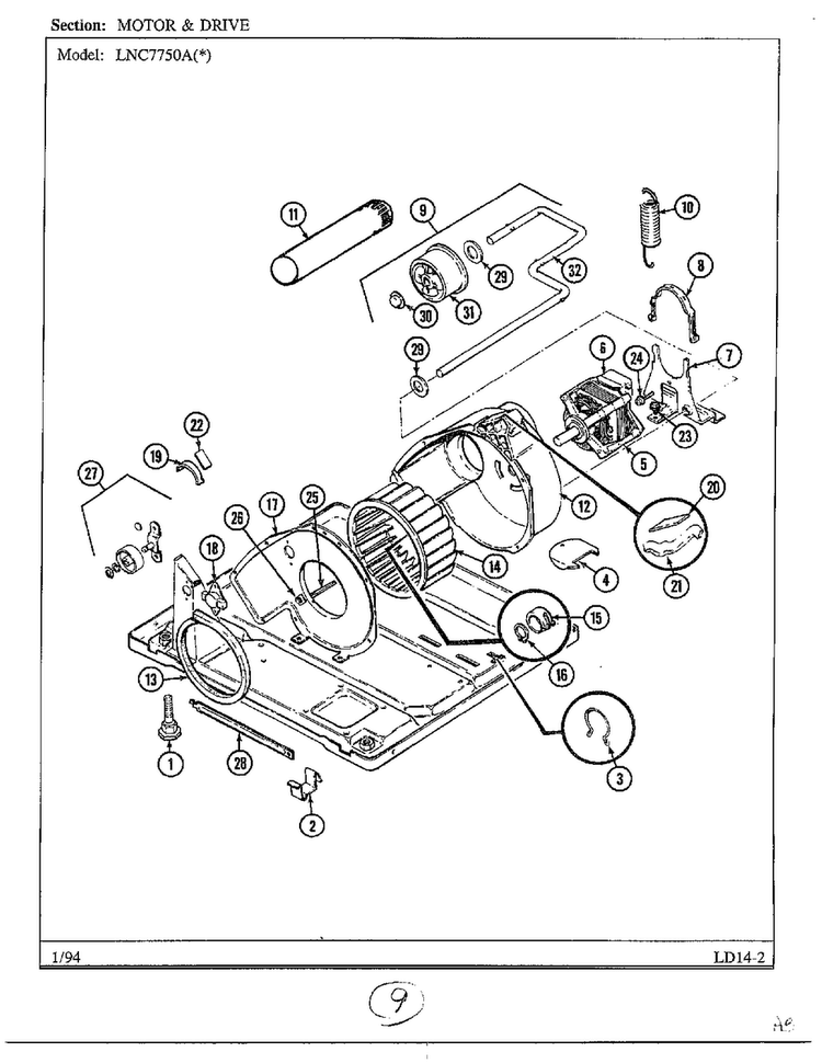 Motor And Drive Diagram and Parts List for 7750A  Norge Dryer