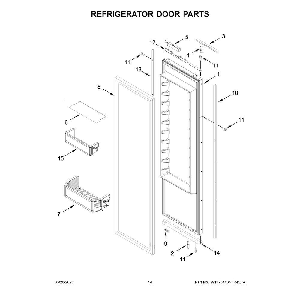 Refrigerator Door Parts Diagram and Parts List for JBSFS48NMX01  Jenn-Air Refrigerator