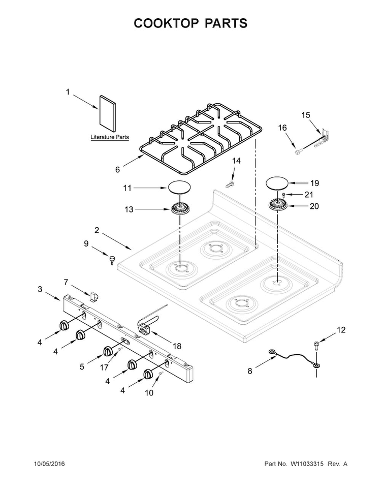 Cooktop Parts Diagram and Parts List for AGR4230BAW1  Amana Range