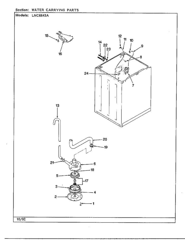Water Carrying Parts Diagram and Parts List for 6643A REV D Norge Washer