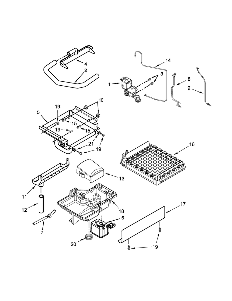 Evaporator, Grid, And Water Parts Diagram and Parts List for JIM158XYCX1  Jenn-Air Ice Maker