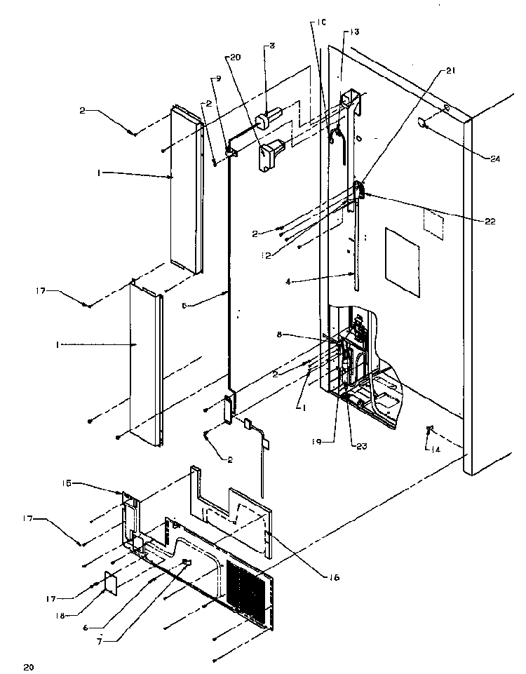 Cabinet Back Diagram and Parts List for TX25R4E-P1175402WE  Amana Refrigerator