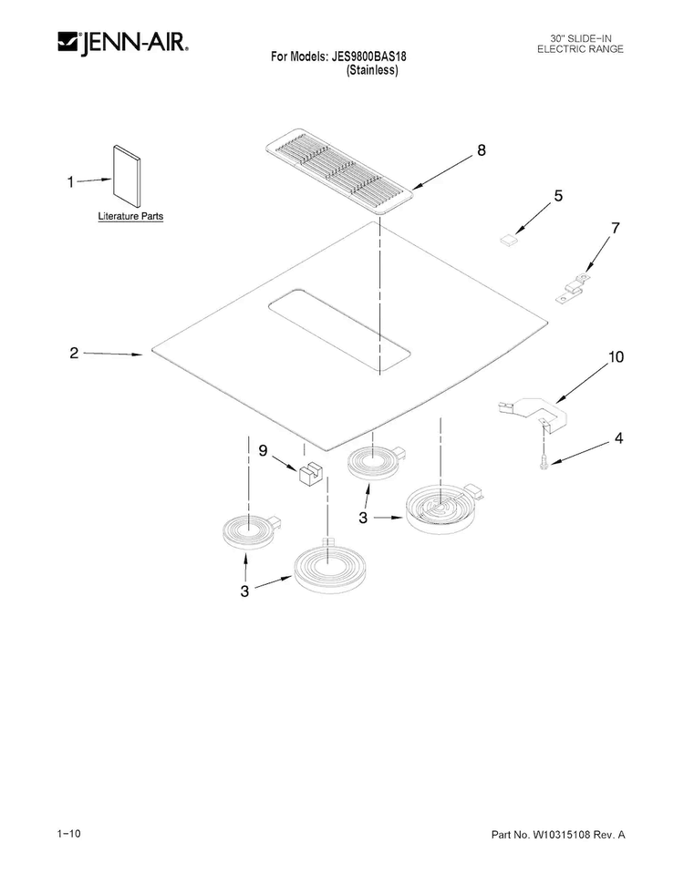 Cooktop Parts Diagram and Parts List for JES9800BAS18  Jenn-Air Range