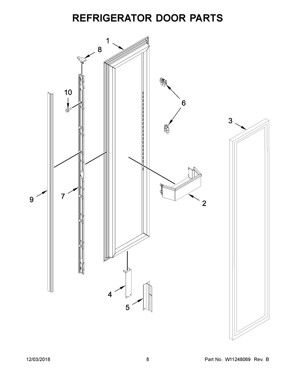 Refrigerator Door Parts Diagram and Parts List for JBRFR30IGX00  Maytag Refrigerator