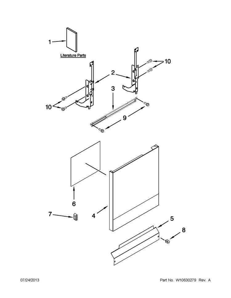 Door And Panel Parts Diagram and Parts List for ADB1400PYB3  Amana Dishwasher