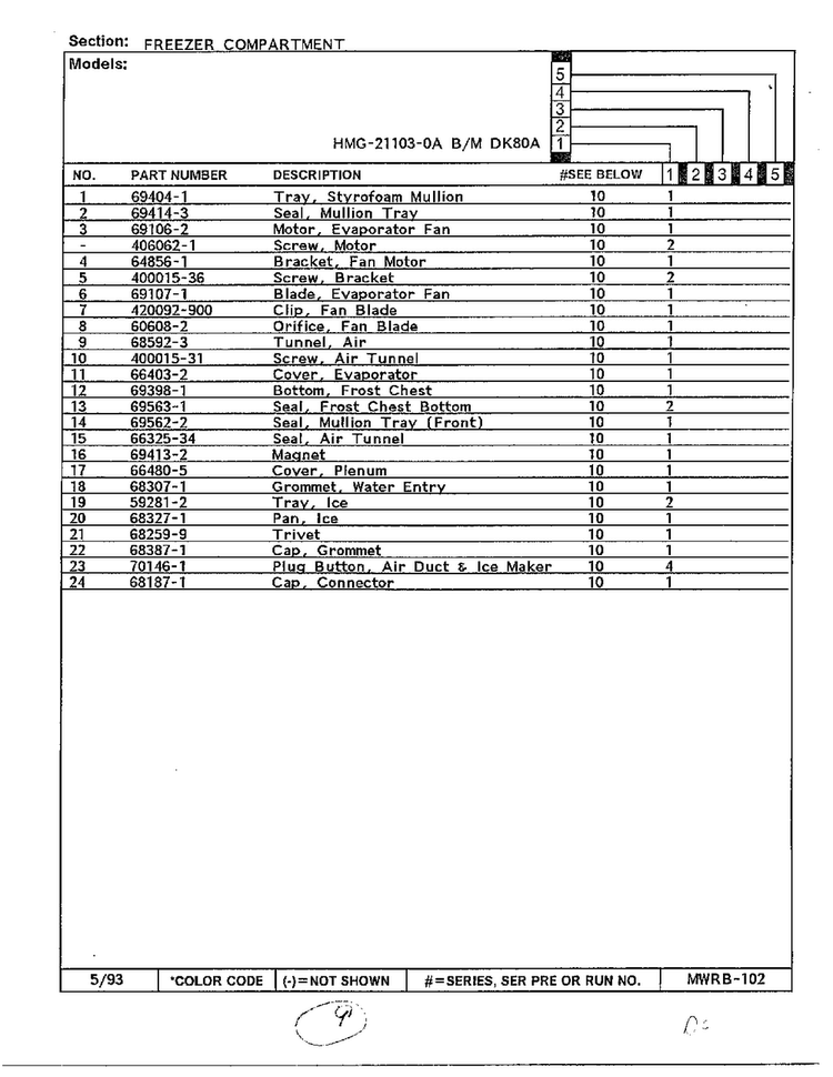 Freezer Compartment Page 2 Diagram and Parts List for 21103-0A  Admiral Refrigerator