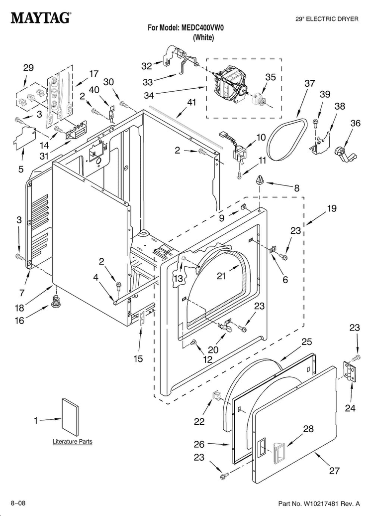 Cabinet Parts Diagram and Parts List for MEDC400VW0  Maytag Dryer