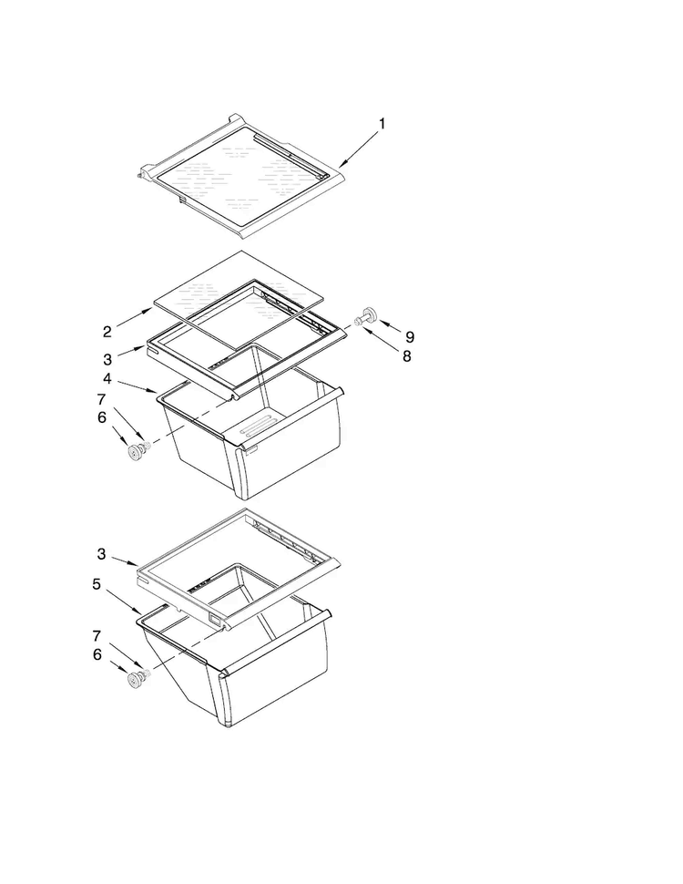 Refrigerator Shelf Parts Diagram and Parts List for ASD2522WRD02  Amana Refrigerator