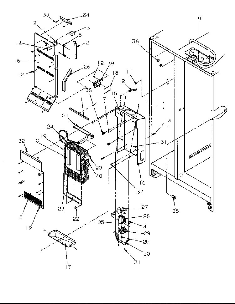 Evaporator And Air Handling Parts Diagram and Parts List for 2599A-P1190419WL  Amana Refrigerator