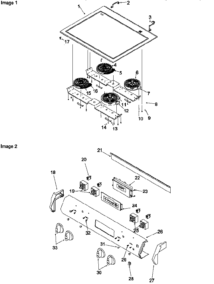 Main Top & Control Panel Diagram and Parts List for ZRHSC8750E-P1130655NE  Amana Range