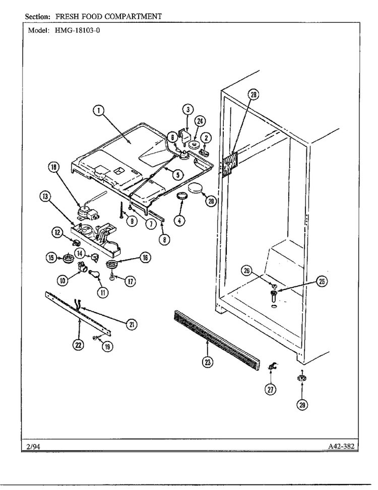 Fresh Food Compartment Diagram and Parts List for 18103-0  Admiral Refrigerator