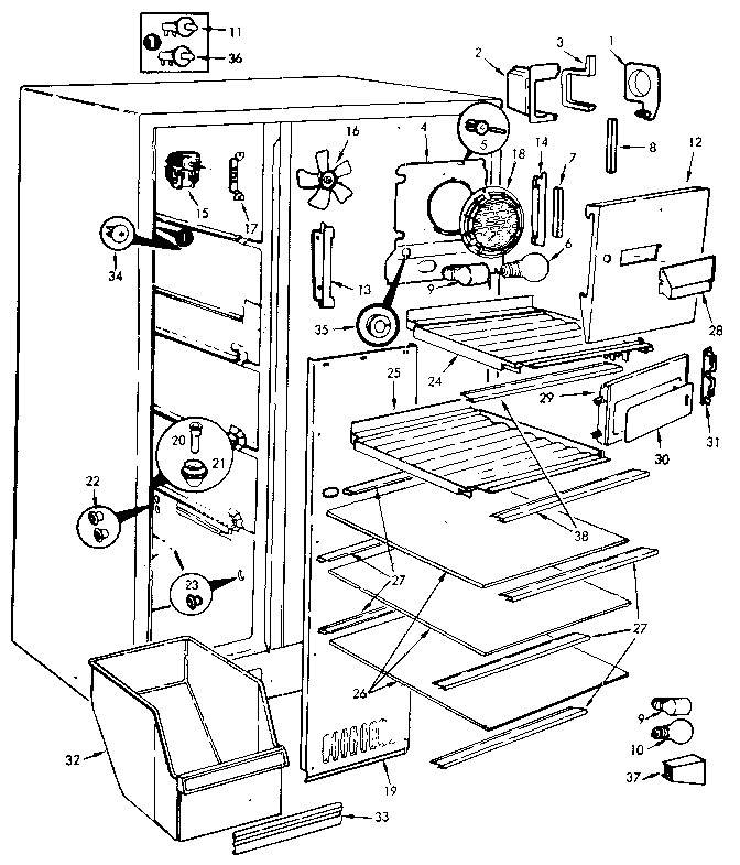 Freezer Section Diagram and Parts List for JRSD225B M9Q20A Jenn-Air Refrigerator