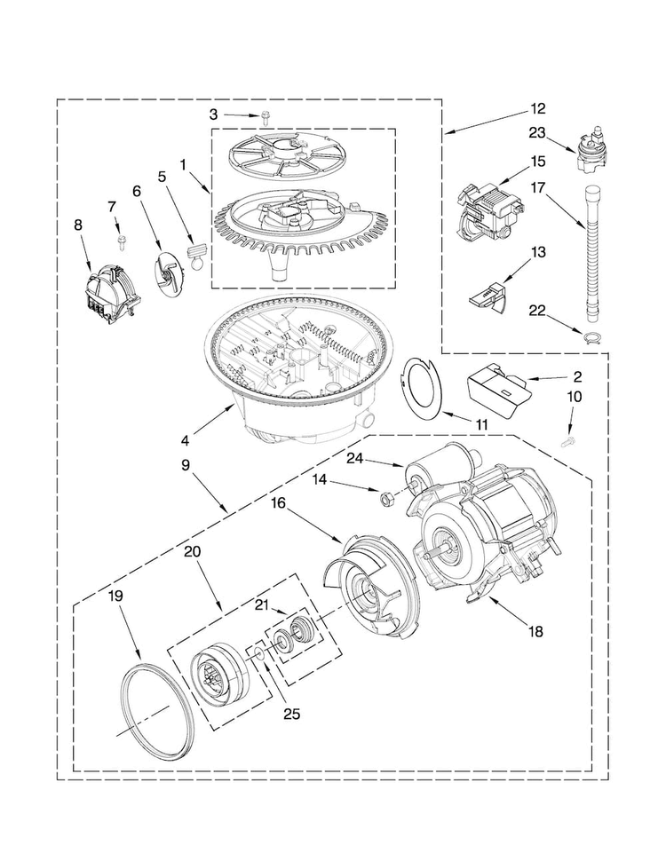 Pump And Motor Parts Diagram and Parts List for MDB8859AWB2  Maytag Dishwasher