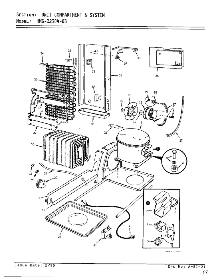 Unit Compartment And Shelves Diagram and Parts List for 22304-0B  Admiral Refrigerator