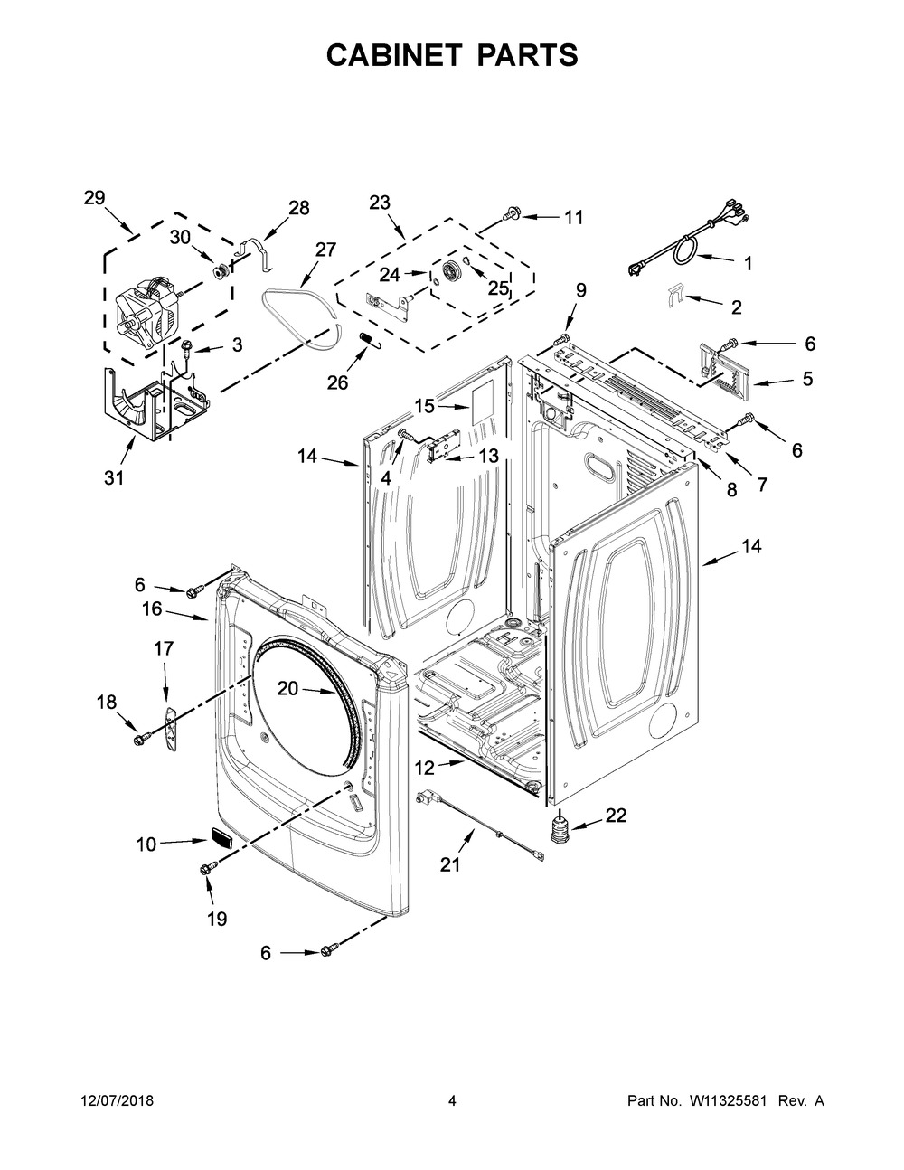 Cabinet Parts Diagram and Parts List for YMED8630HC0  Maytag Dryer