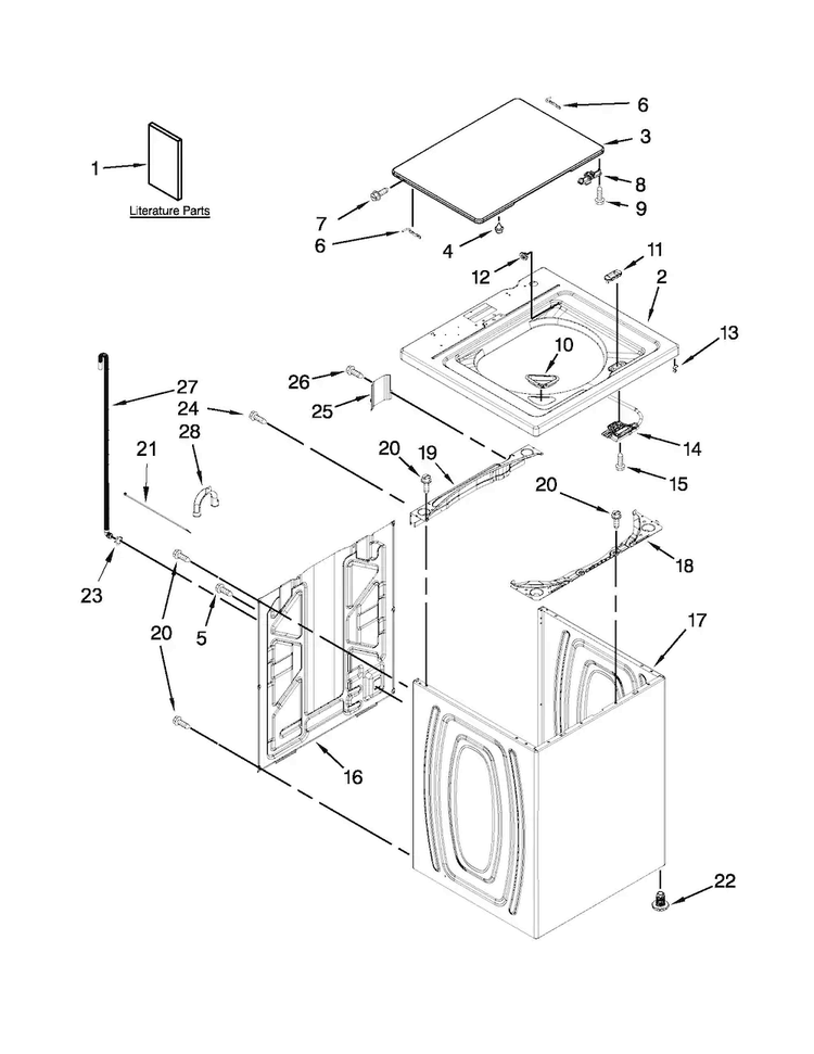 Top And Cabinet Parts Diagram and Parts List for ATW4676BQ0  Admiral Washer