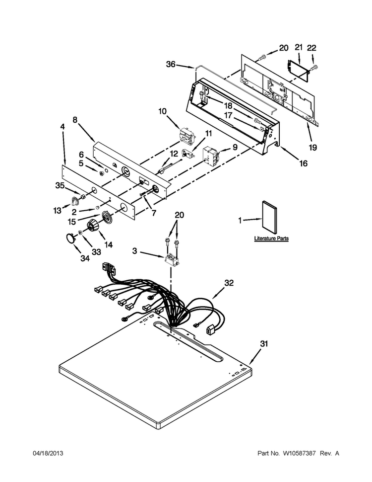 Top And Console Parts Diagram and Parts List for MDG17MNBGW3  Maytag Dryer