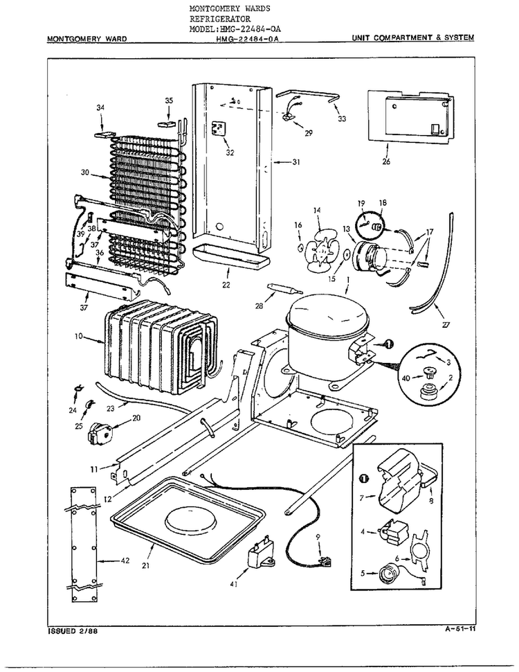 Unit Compartment/system Diagram and Parts List for 22484-OA  Admiral Refrigerator