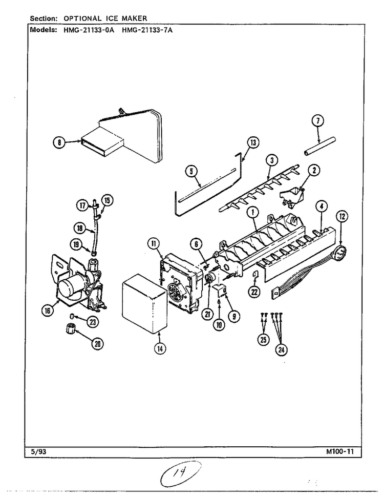 Optional Ice Maker Kit Diagram and Parts List for 21133-A  Admiral Refrigerator