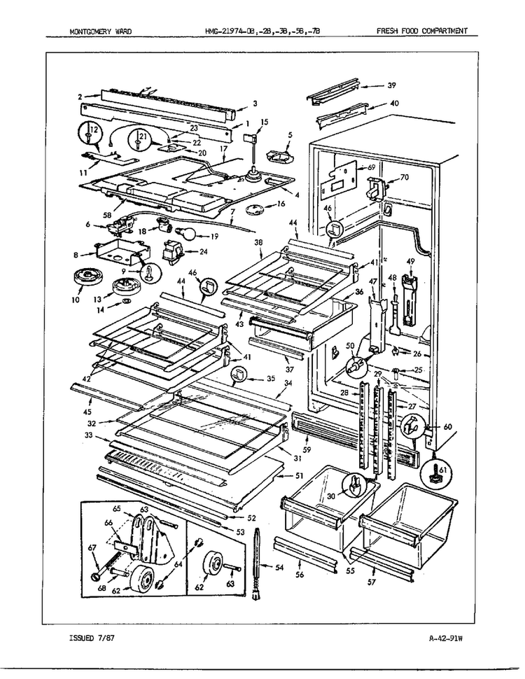 Fresh Food Compartment Diagram and Parts List for 21974A  Admiral Refrigerator