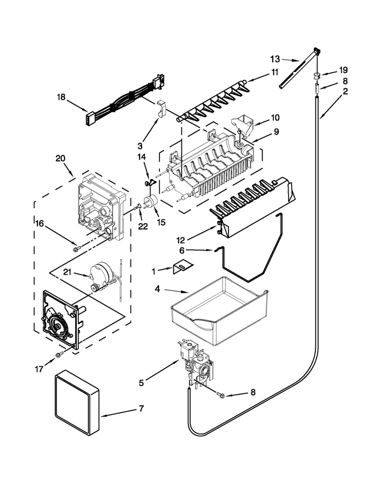 Icemaker Parts Diagram and Parts List for MBF1958XEB5  Maytag Refrigerator