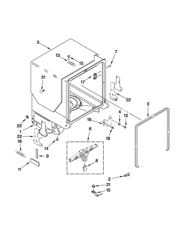 Tub And Frame Parts Diagram and Parts List for MDB6709AWQ2  Maytag Dishwasher