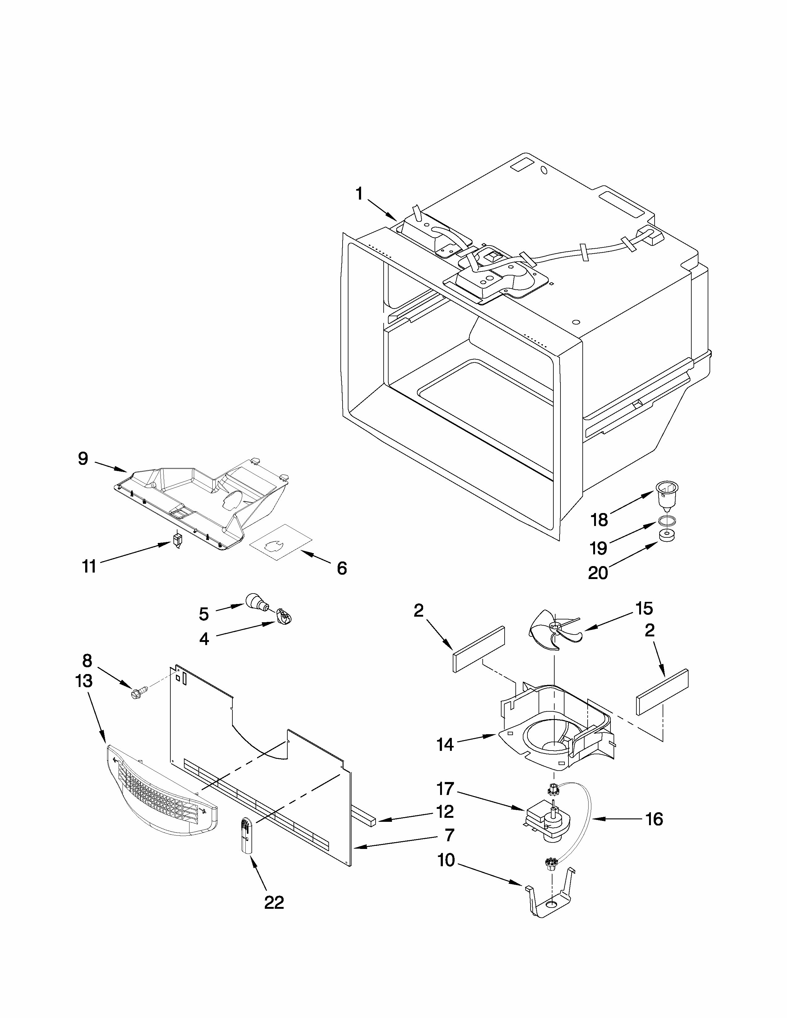 Freezer Liner Parts Diagram and Parts List for GB2526PEKW4  Amana Refrigerator