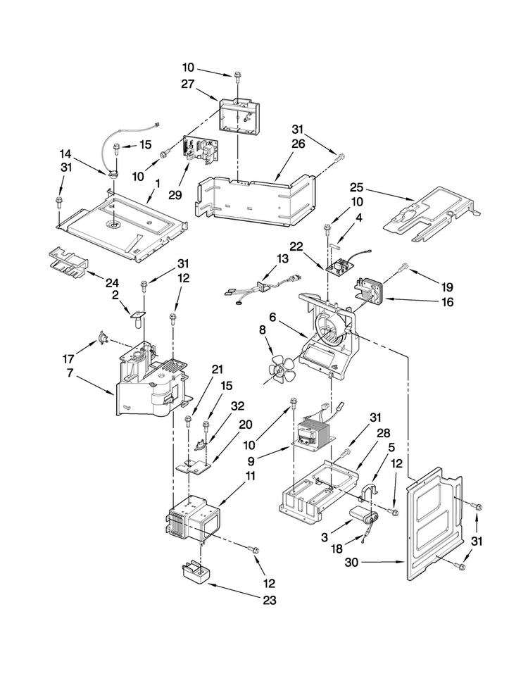 Oven Interior Parts Diagram and Parts List for JMW8527DAW27  Jenn-Air Microwave Oven Combo