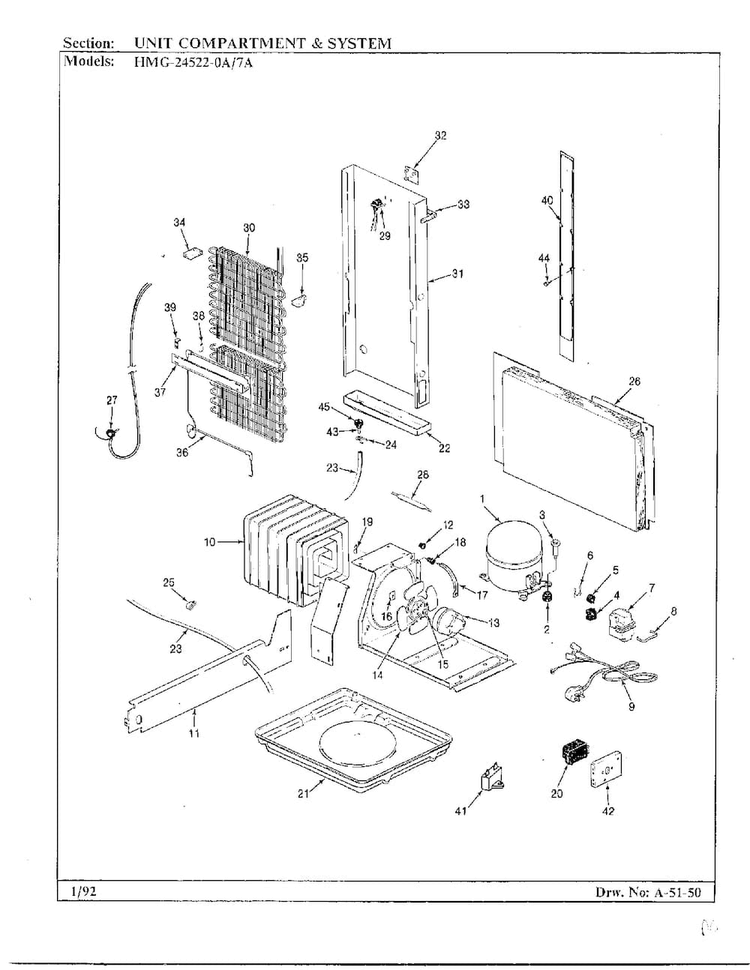 Unit Compartment And System Diagram and Parts List for 24522-7A  Admiral Refrigerator