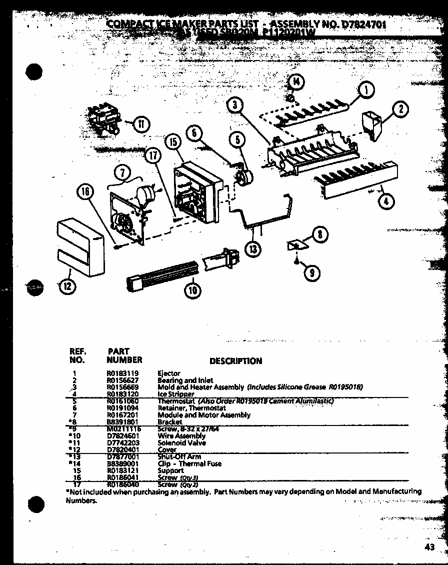 Compace Ice Maker (sbd20m/p1120201w) Diagram and Parts List for SBI20M-P1120202W  Amana Refrigerator