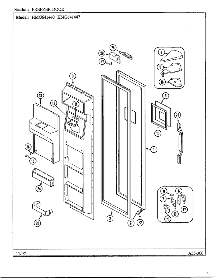 Freezer Door Diagram and Parts List for 641440  Admiral Refrigerator