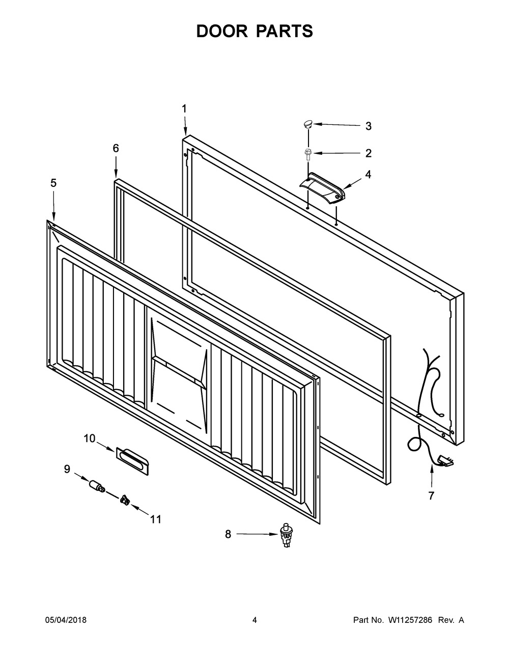 Door Parts Diagram and Parts List for MZC3122FW01  Maytag Freezer