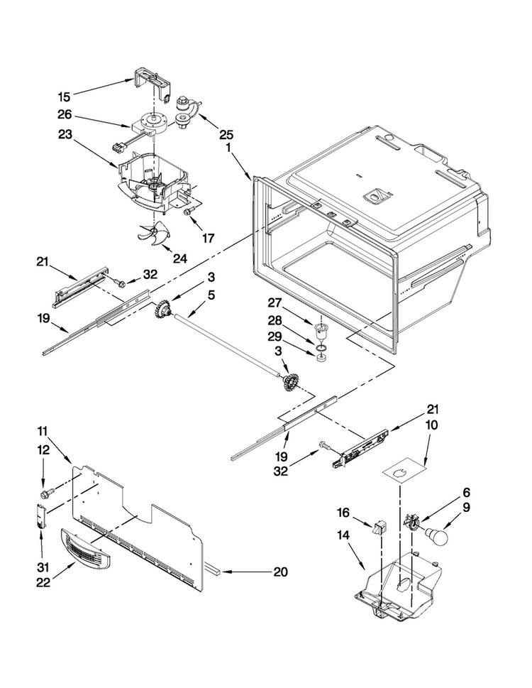 Freezer Liner Parts Diagram and Parts List for JFX2597AEP0  Jenn-Air Refrigerator