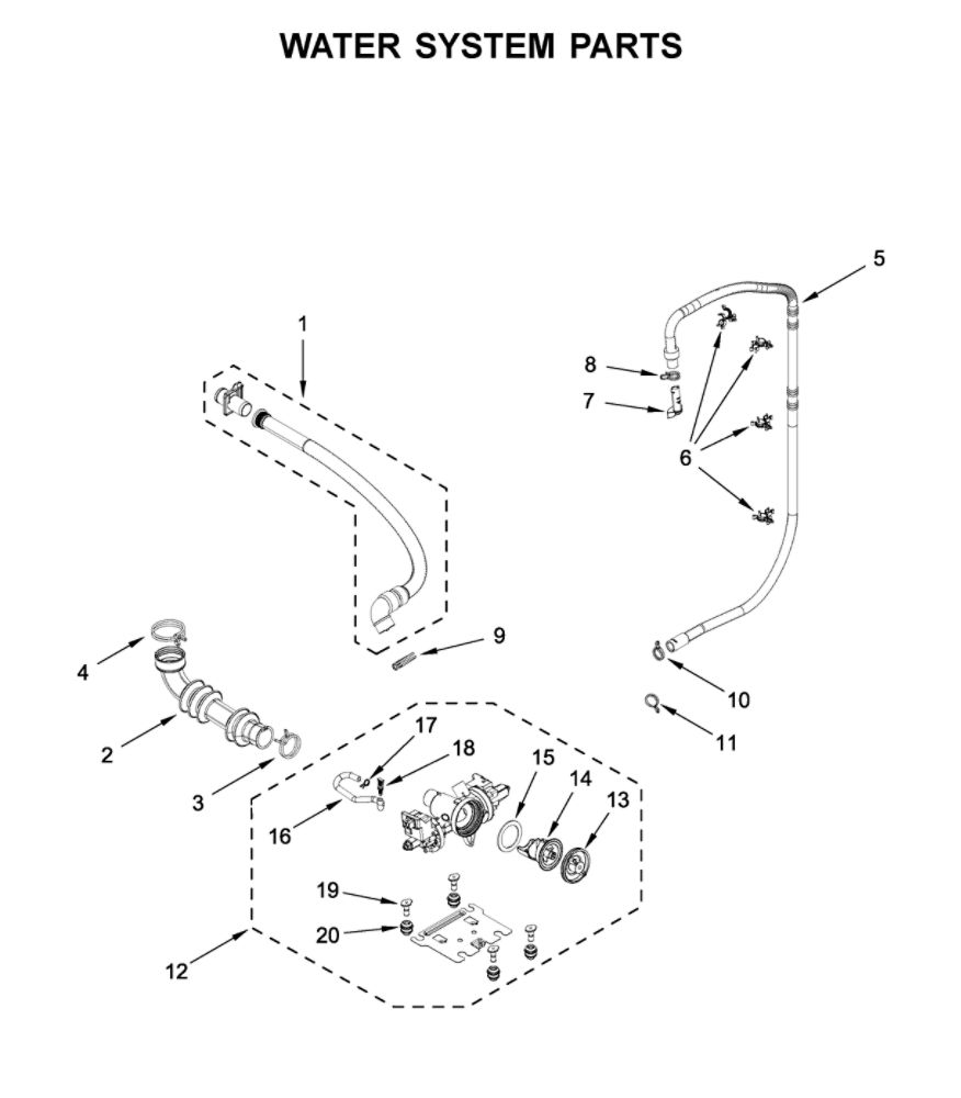 Water System Parts Diagram and Parts List for 7MMHW6621HW1  Maytag Washer