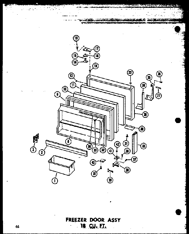 Freezer Door Assy 18 Cu. Ft. Diagram and Parts List for T16N-C-P60236-42WC  Amana Refrigerator